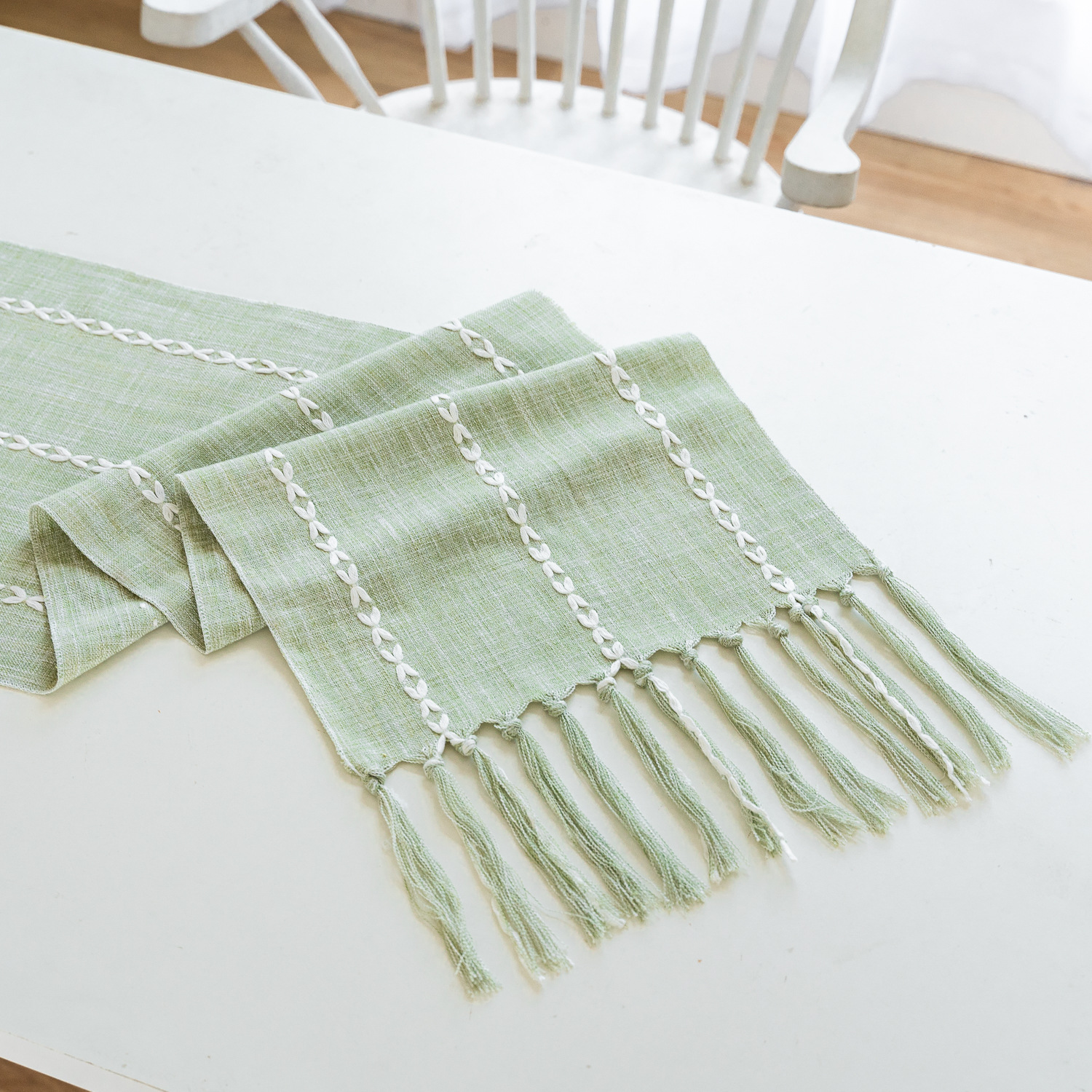 New cross-border Amazon handcrafted table flag, hollowed-out American country white tablecloth, dressing table scarf factory wholesale pic 64