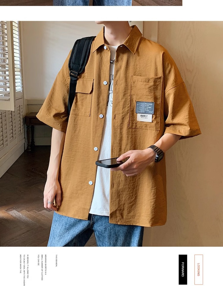 帅气工装美式衬衫男士2024新款潮牌夏季休闲短袖男生夏天宽松衬衣详情10