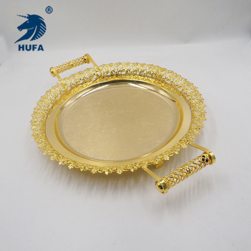 The new design features a circular golden metal tray for cups, teapots, storage trays, tableware and restaurant trays pic 4