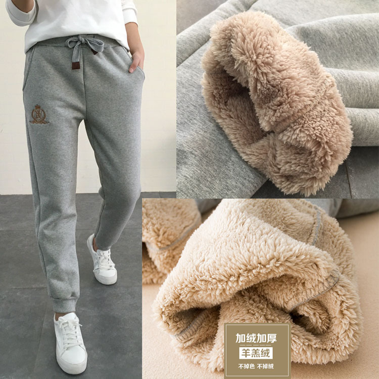 Autumn and winter lambskin sweatpants for women and couples, casual high-waisted cotton chanel-style long pants, loose tight-fitting fleece pants pic 9