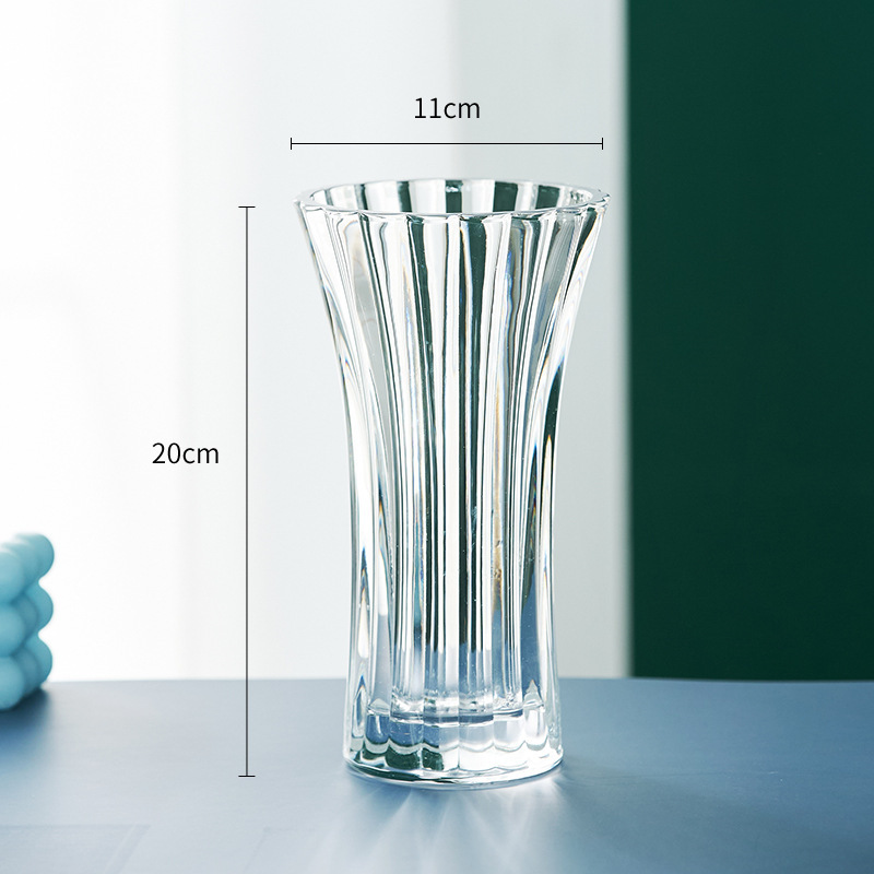 Yuxing thickened transparent crystal glass flat-bottomed transparent glass vase, living room decoration, hydroponic plant, lucky bamboo, lily vase, vessel, home decoration pic 14