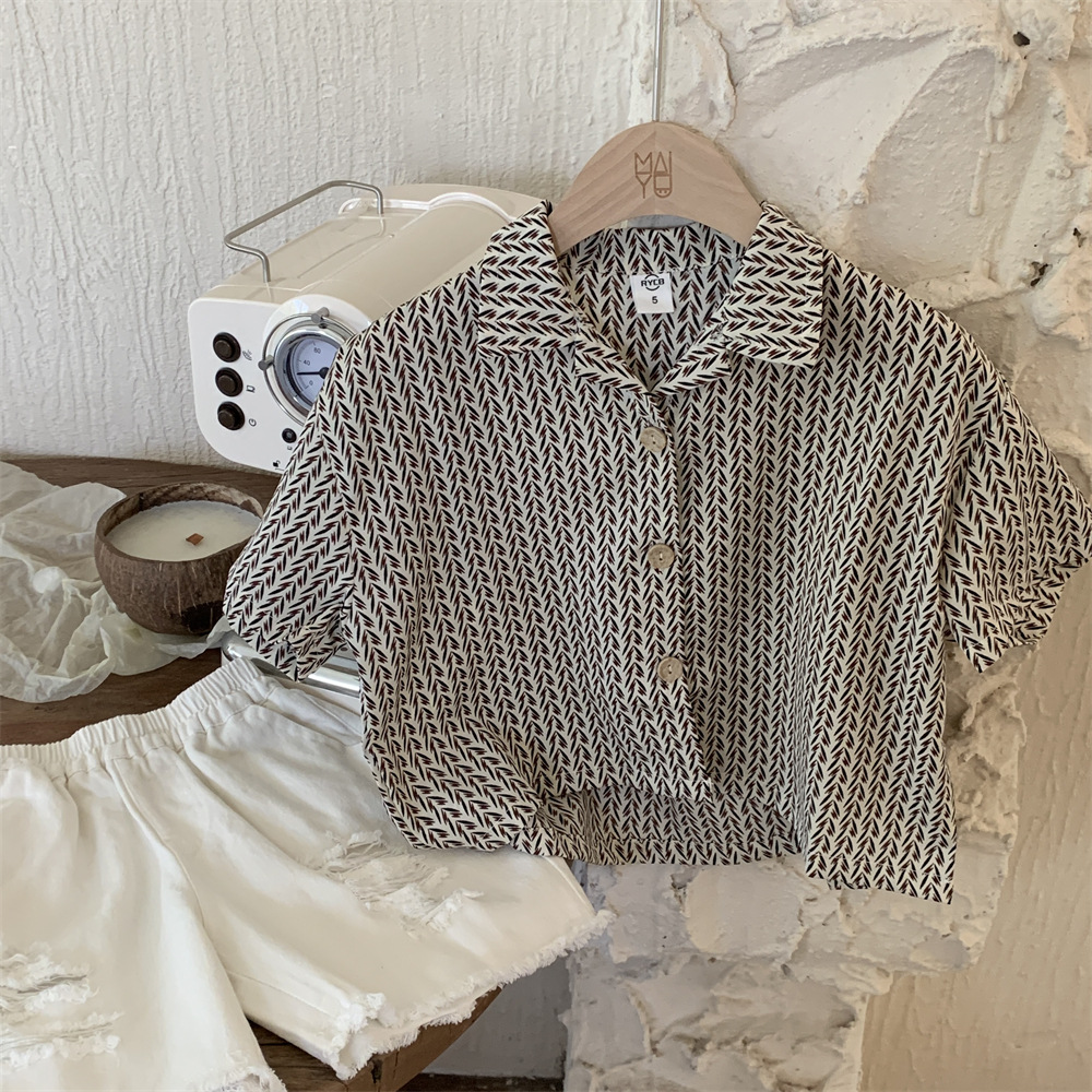 织里童装男童衬衫夏装2023新款夏季儿童休闲风印花休闲短袖衬衣潮详情2