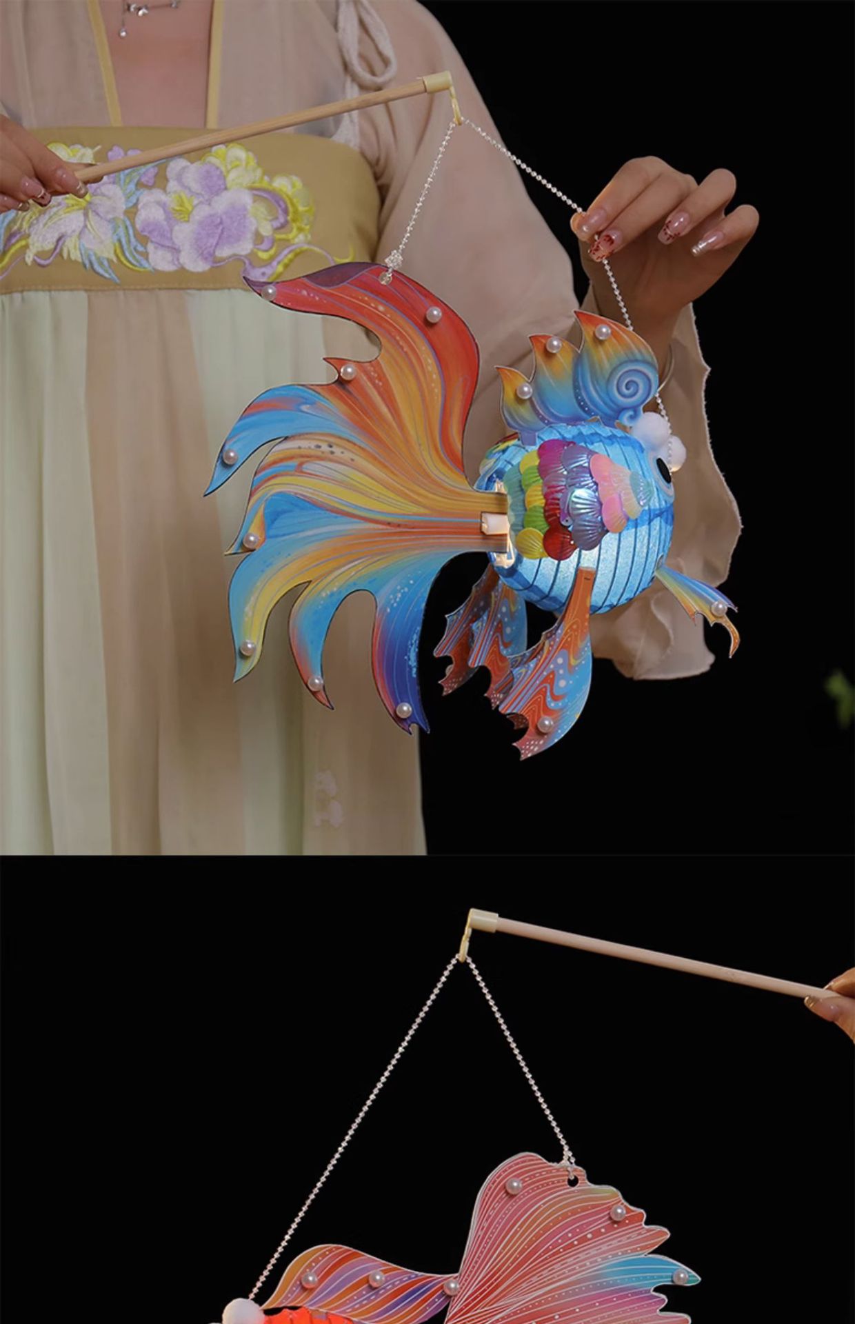 春节新年花灯金鱼灯笼非遗手工制作创意diy材料包儿童手提锦鲤金鱼灯笼珍珠锦鲤鱼灯笼DIY详情5