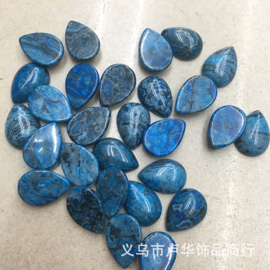 Cross-border direct sales of new blue agate teardrop ring face, European and American fashionable agate bare stone semi-precious stone wholesale accessories pic 5