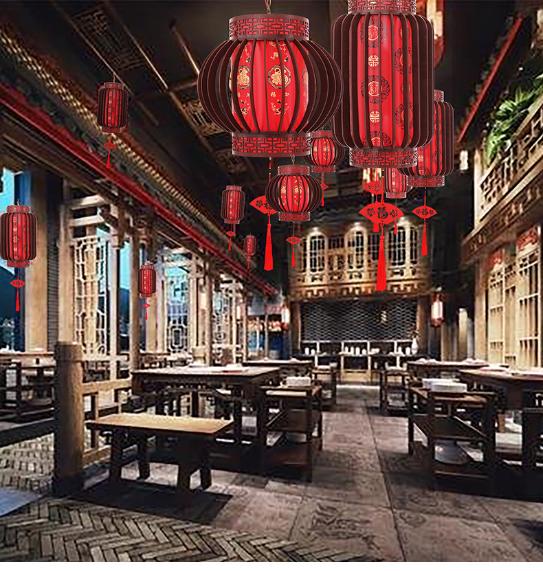 Solid wood rotating lanterns for living room, balcony and tea house decoration, imitation classical electric lanterns, Chinese-style chandeliers, wooden palace lanterns pic 14