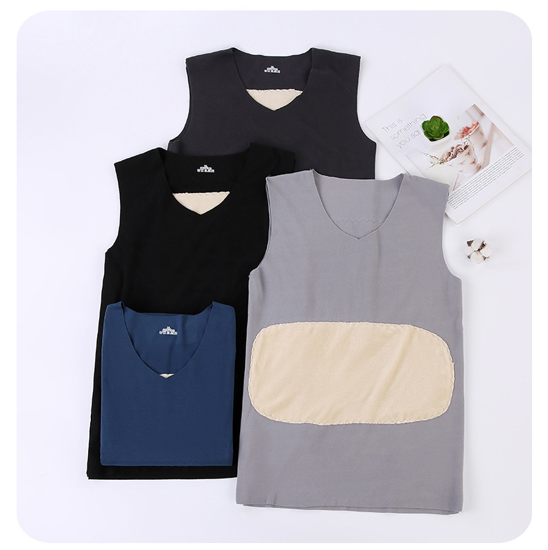 Seamless thermal vest for men, fleece slimming base vest, small patch belly and back protection, waistcoat, undergarment base for winter pic 13