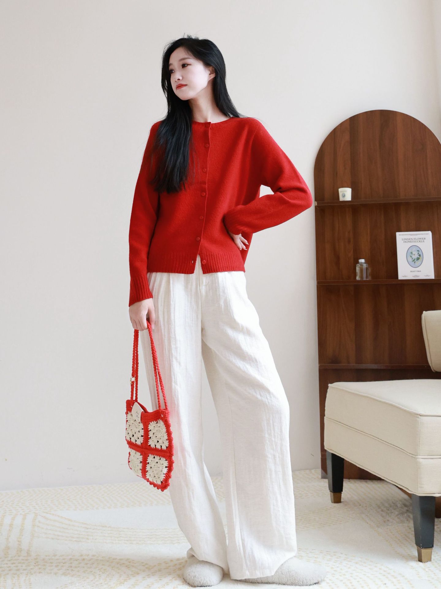 Qili Colorful Gemstone 12-color seamless one-piece Merino wool button cardigan, a versatile knitted long-sleeved top for commuting pic 17