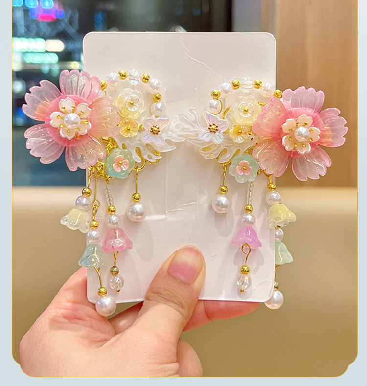 儿童古风发饰超仙复古花朵流苏发夹气质小女孩汉服头饰中国风配饰详情7
