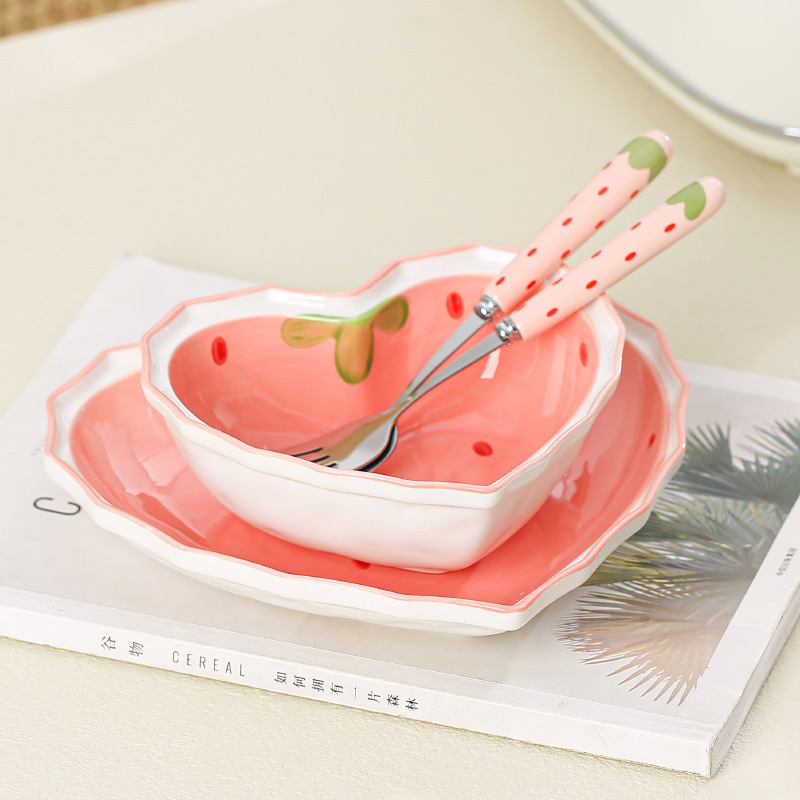 【手提盒】碗盘不锈钢叉勺套装礼品盒情侣粉色中式釉下彩餐具套装详情4