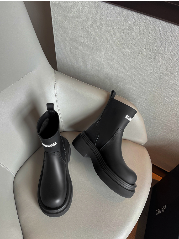 巴黎同款~真皮马丁靴女英伦风2023秋冬季黑色厚底粗跟炸街短靴子详情19