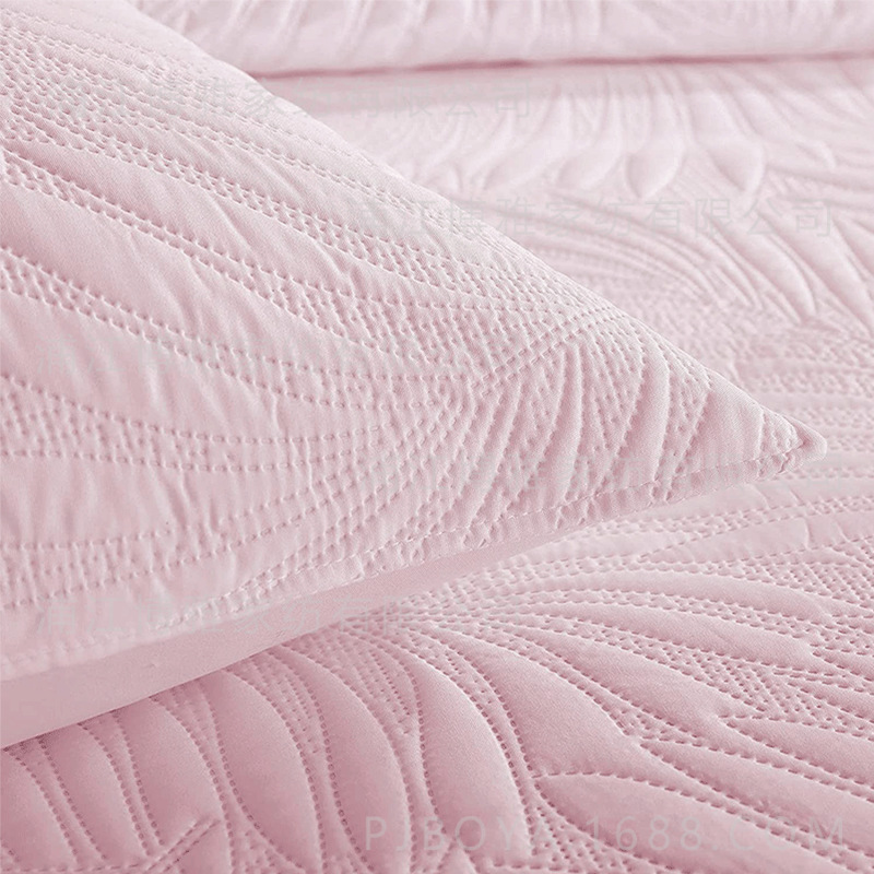 Leaf-shaped hotel universal bed cover jacquard three-piece set, polyester pure white ultrasonic high count and high density bedding pic 13