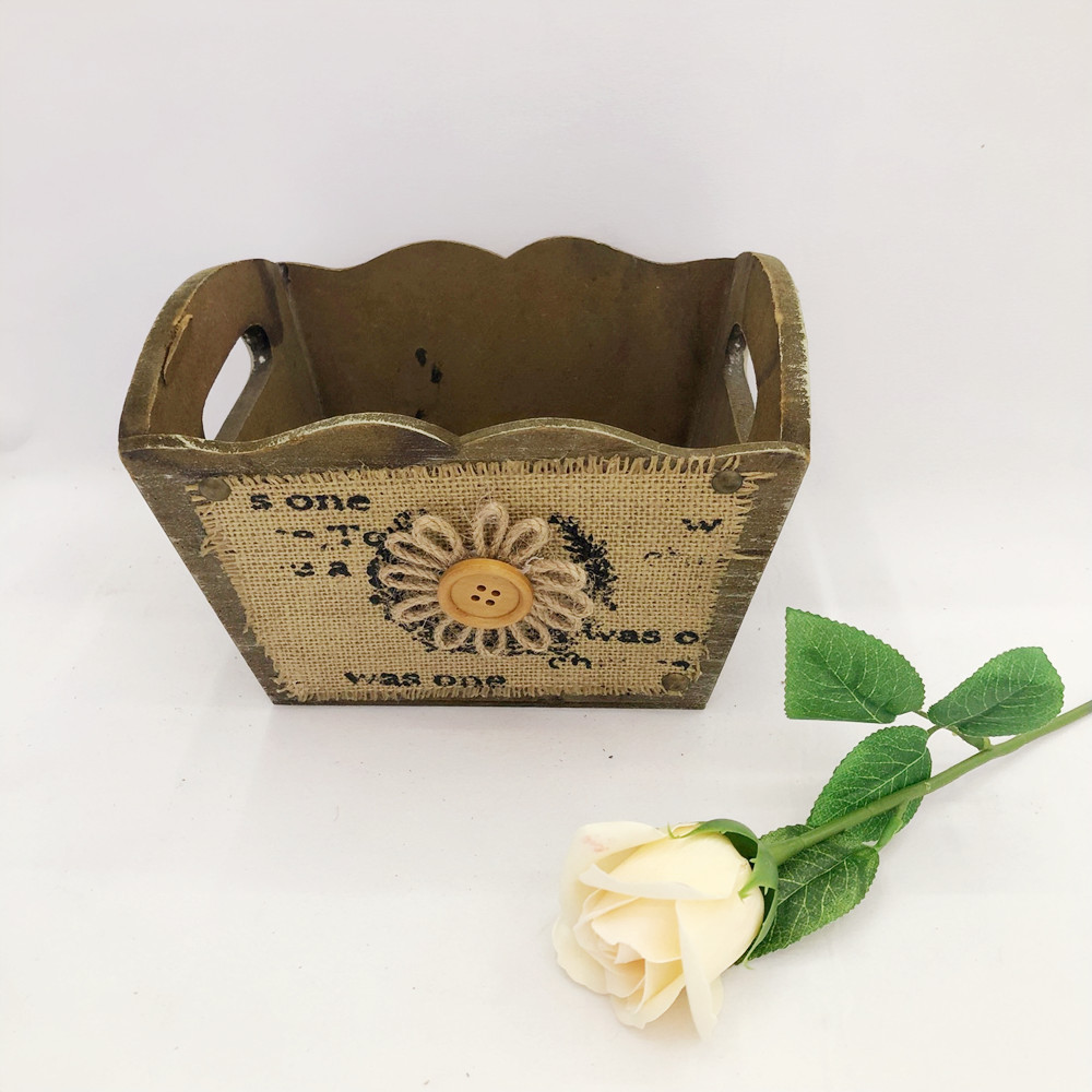 欧式复古zakka木质花盆园艺贴麻布木质多肉花盆桌面盆栽创意摆件详情2