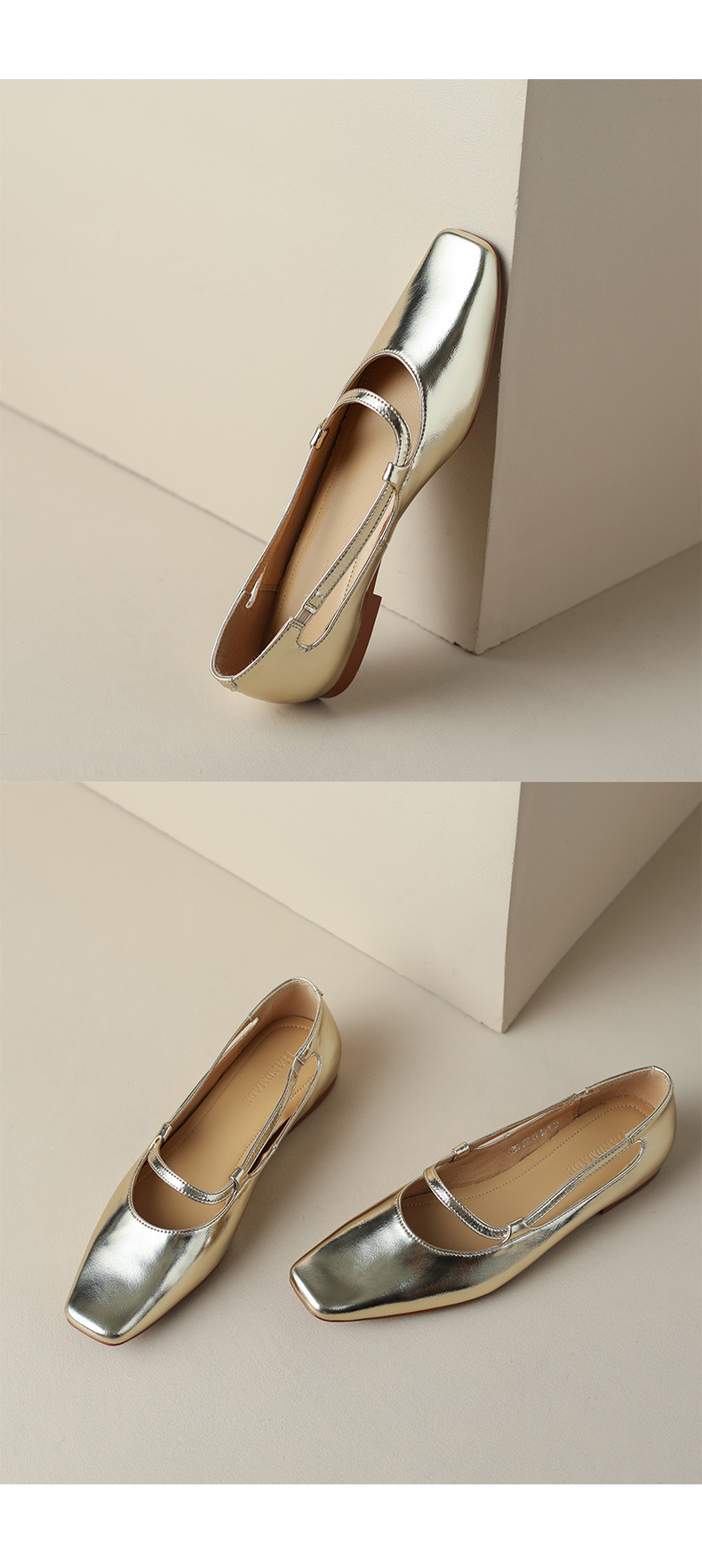 New Spring and summer one-strap flat shoes, simple golden sheepskin, shallow-mouthed, chanel-style, for ladies with square toe single shoes pic 22