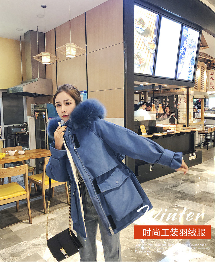 实拍羽绒棉服女小个子爆款中长款加厚韩版真毛领工装详情1