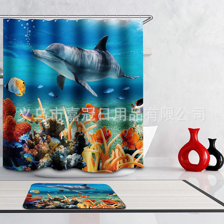 Factory direct sales of 3D digital printed waterproof bath curtains pic 2