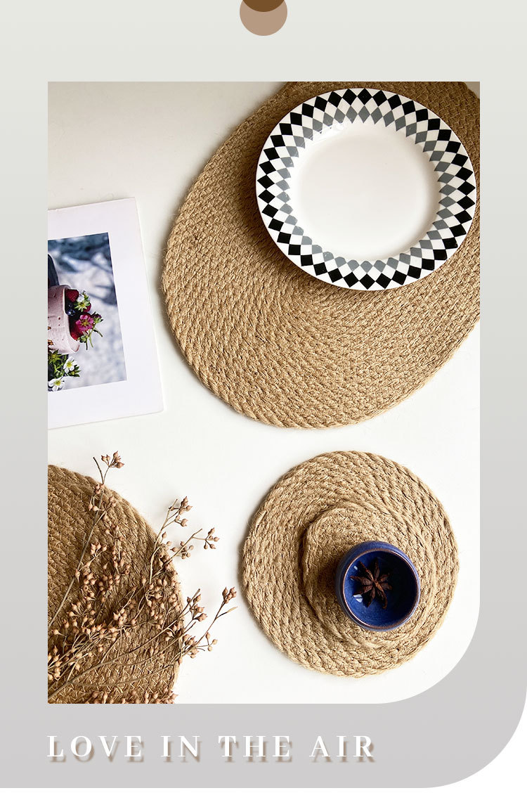 Chao Du coarse jute heat insulation pad, ins style semi-hand-woven, fashionable, simple and elegant, high-end placemats, linen heat-resistant plate pads, household heat-resistant clay pot pads, placemats, coasters, heat insulation pads pic 9