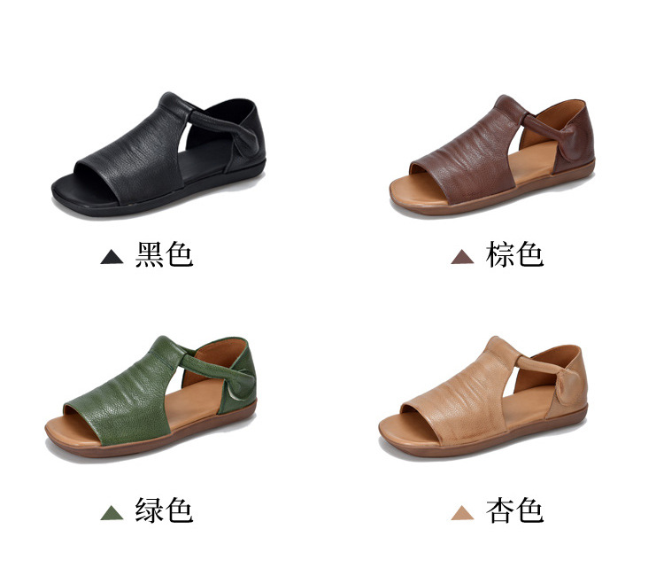 夏季中空女凉鞋真皮平底软底低帮罗马鞋2024新款头层牛皮露趾凉鞋详情3