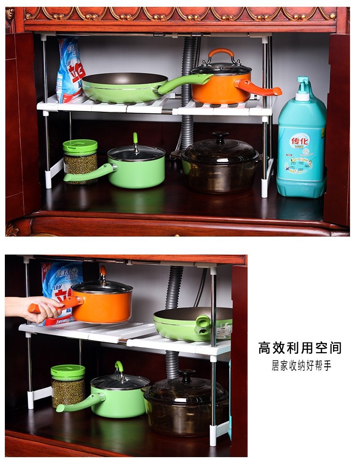 厨房下水槽置物架可伸缩不锈钢管落地式橱柜收纳整理双层储物架子详情19