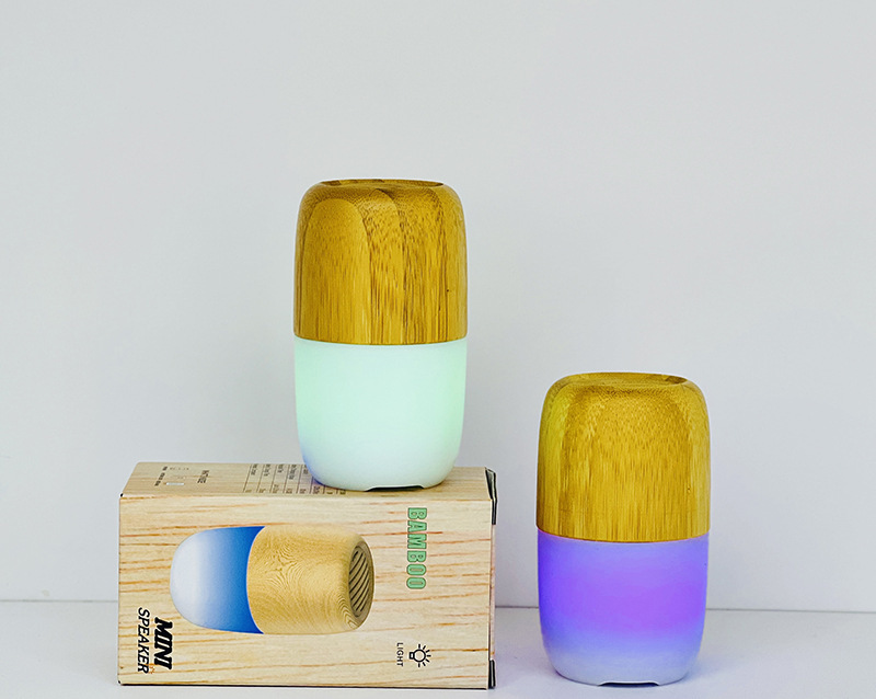 创意胶囊蓝牙音箱带灯炫彩户外便携式小圆柱音响木纹新款外贸礼品详情9
