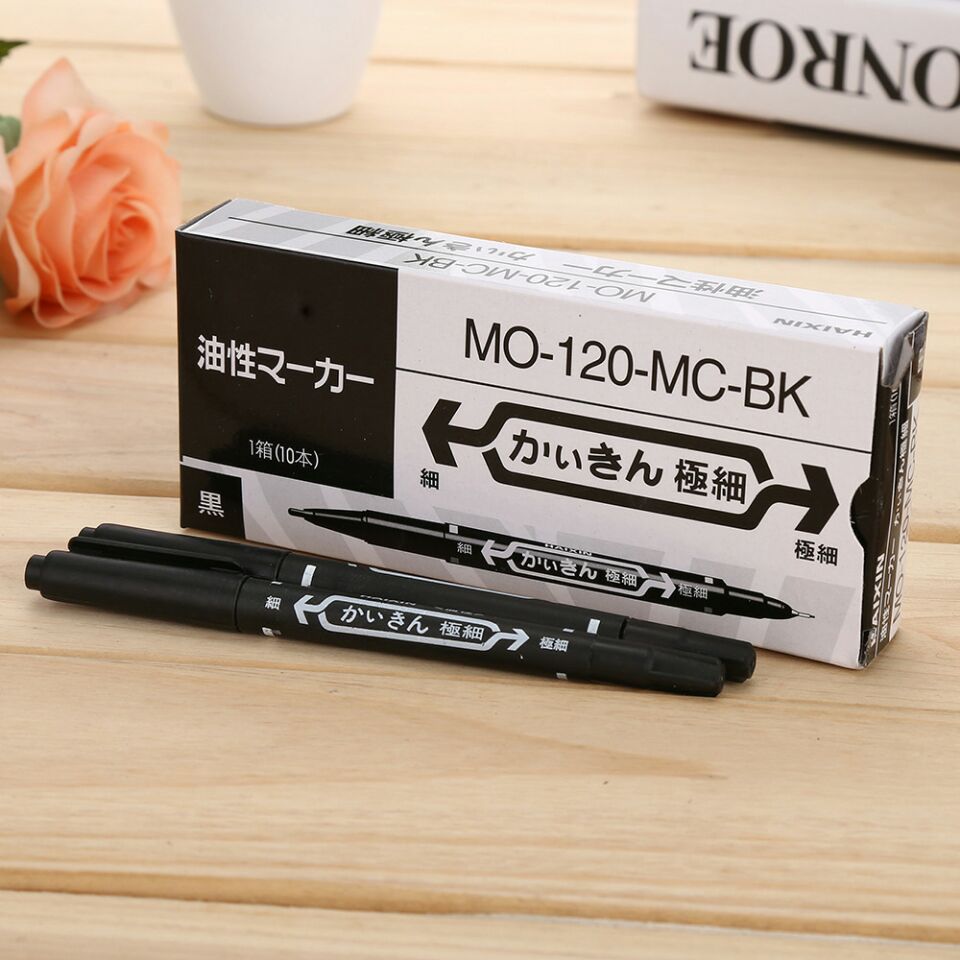 Box-packed double-headed marker pens, student stationery, office supplies, double water-based oil-based pens, marking, outlining pens, black writing pic 3