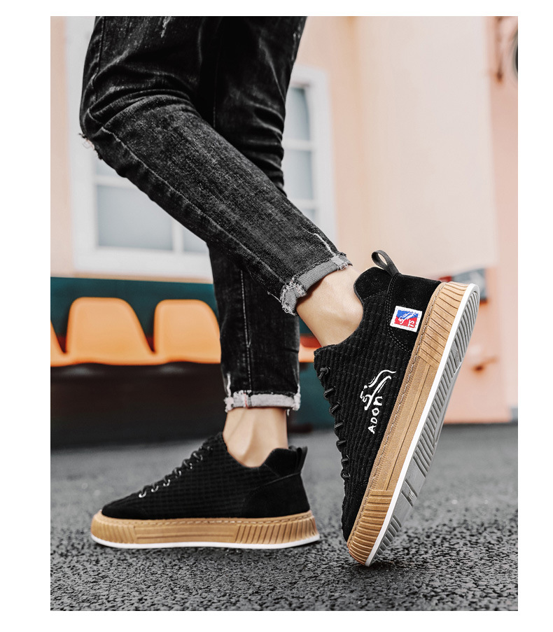 男鞋秋季2023新款灯芯绒平板鞋百搭一脚蹬高档帆布鞋软底运动潮鞋详情22