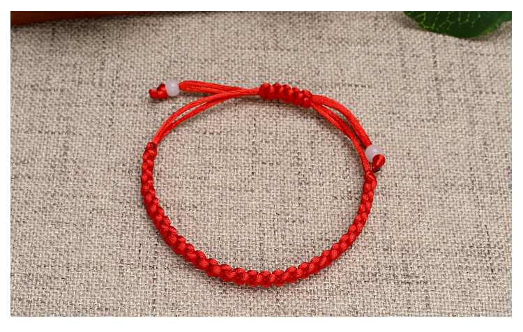 简约款手工编织平结红绳手链可调节抽拉情侣款五色线手绳批发详情7