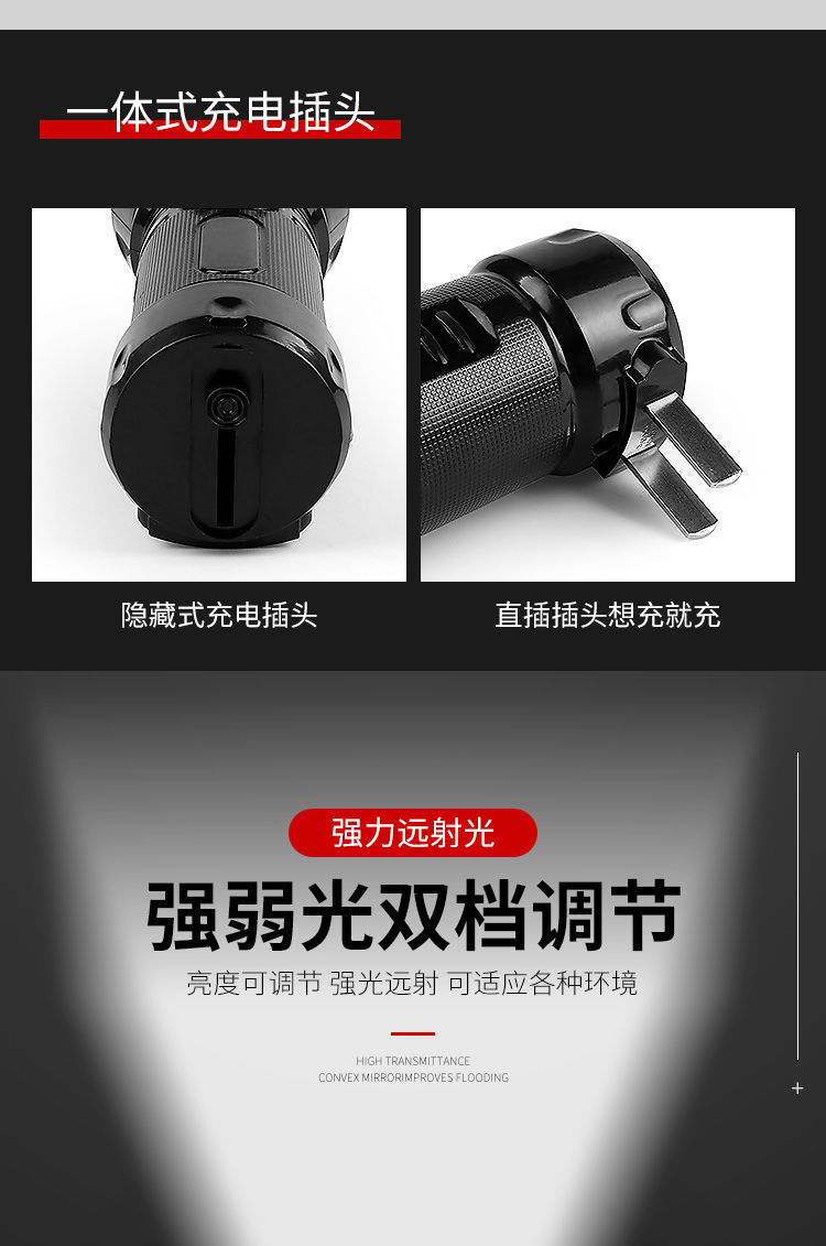 led rechargeable home flashlight, strong light long-range, outdoor fishing, camping, hotel, fire protection, gift pic 5