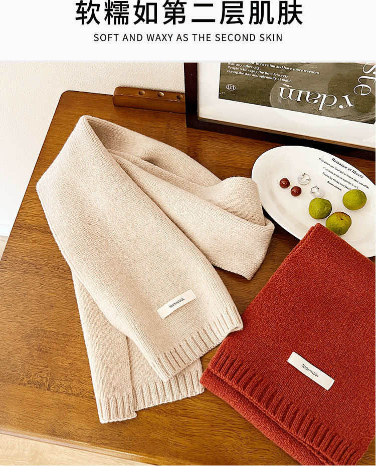 Selected Australian pure wool 100% wool scarf in solid color, versatile for both men and women, new winter warm knitted scarf pic 10
