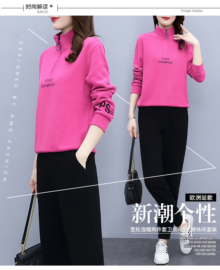 运动套装女春秋2023新款时尚立领长袖休闲跑步服女装卫衣两件套潮详情3