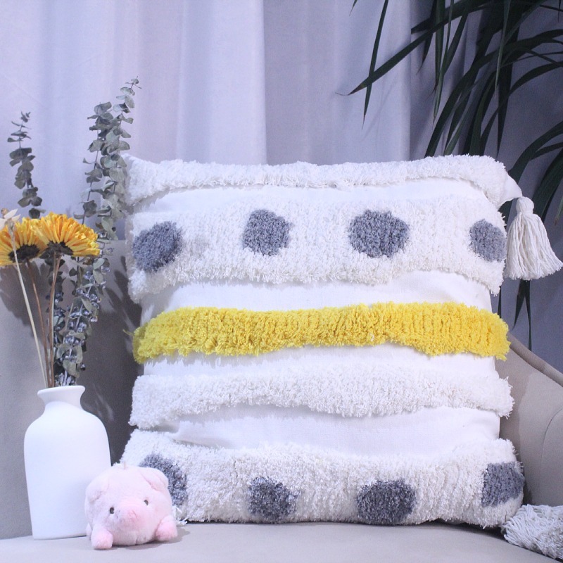 Cotton tassel pom-pom embroidery plush cushion cover, tassel pillowcase, light luxury sofa, Moroccan tufted wholesale pic 22
