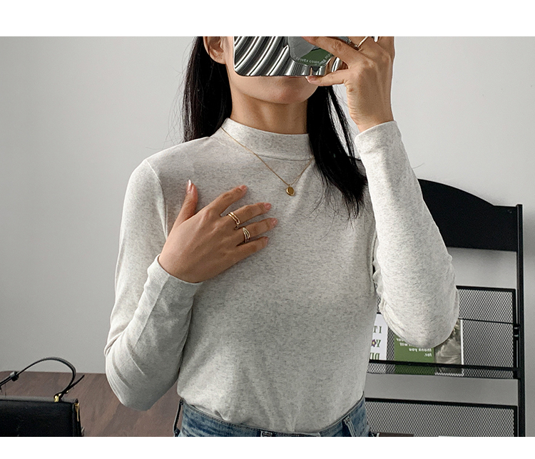 深灰色打底衫内搭小立领棉长袖t恤女黑色半高领初秋早秋上衣女潮详情18