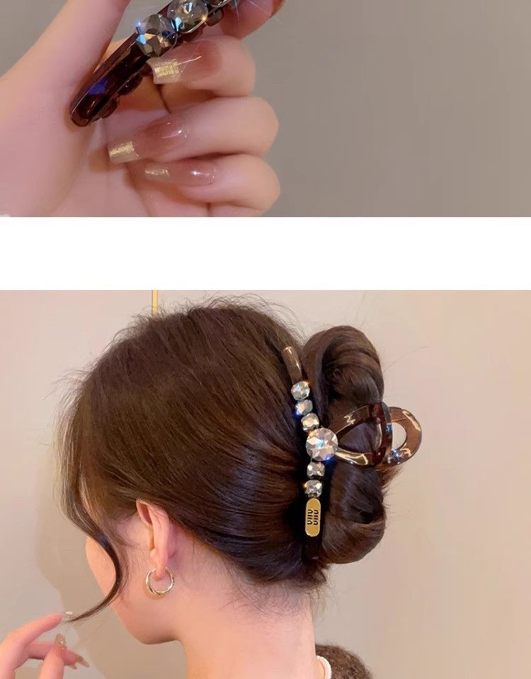 高级感茶色水晶发夹女后脑勺发量多大号鲨鱼夹气质盘发发抓夹头饰详情4