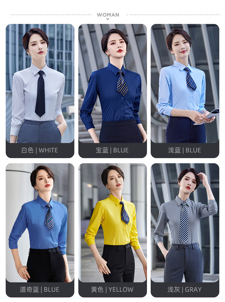 Factory direct supply of long-sleeved white bamboo fiber shirts for men, blue workwear no-iron fitted shirts for women, both men and women pic 6