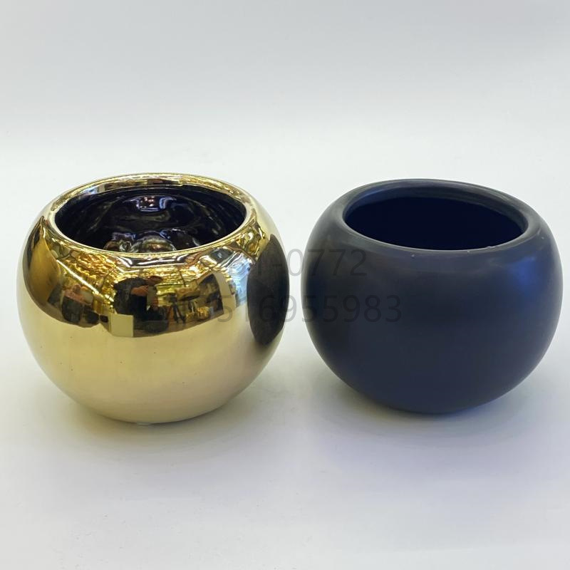 高档陶瓷花盆灌蜡盆电镀金色多肉小花盆室内简约几何插花花瓶摆件详情3