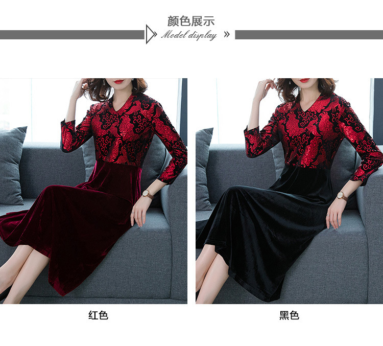 春秋新款女韩版宴会礼服妈妈装大码中年装长袖V领连衣裙 精品质量详情9