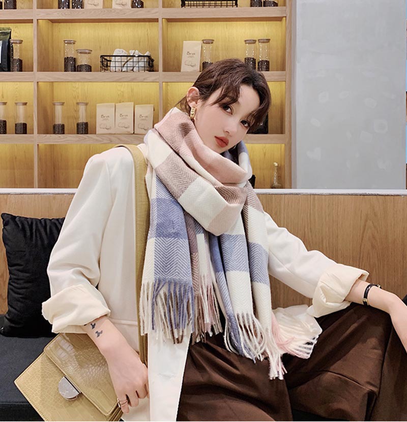 2020格子围巾秋冬季新款双面仿羊绒女加厚长款保暖披肩时尚百搭详情2