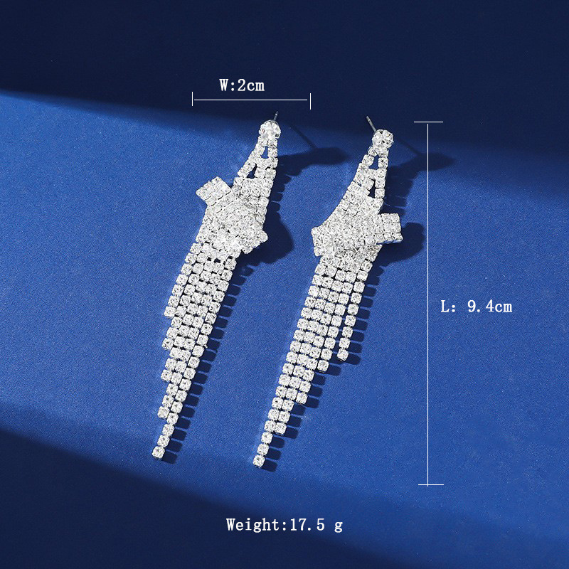 欧美夸张长耳环韩版气质满钻耳环水钻流苏夜店耳饰礼服宴会耳饰品详情8