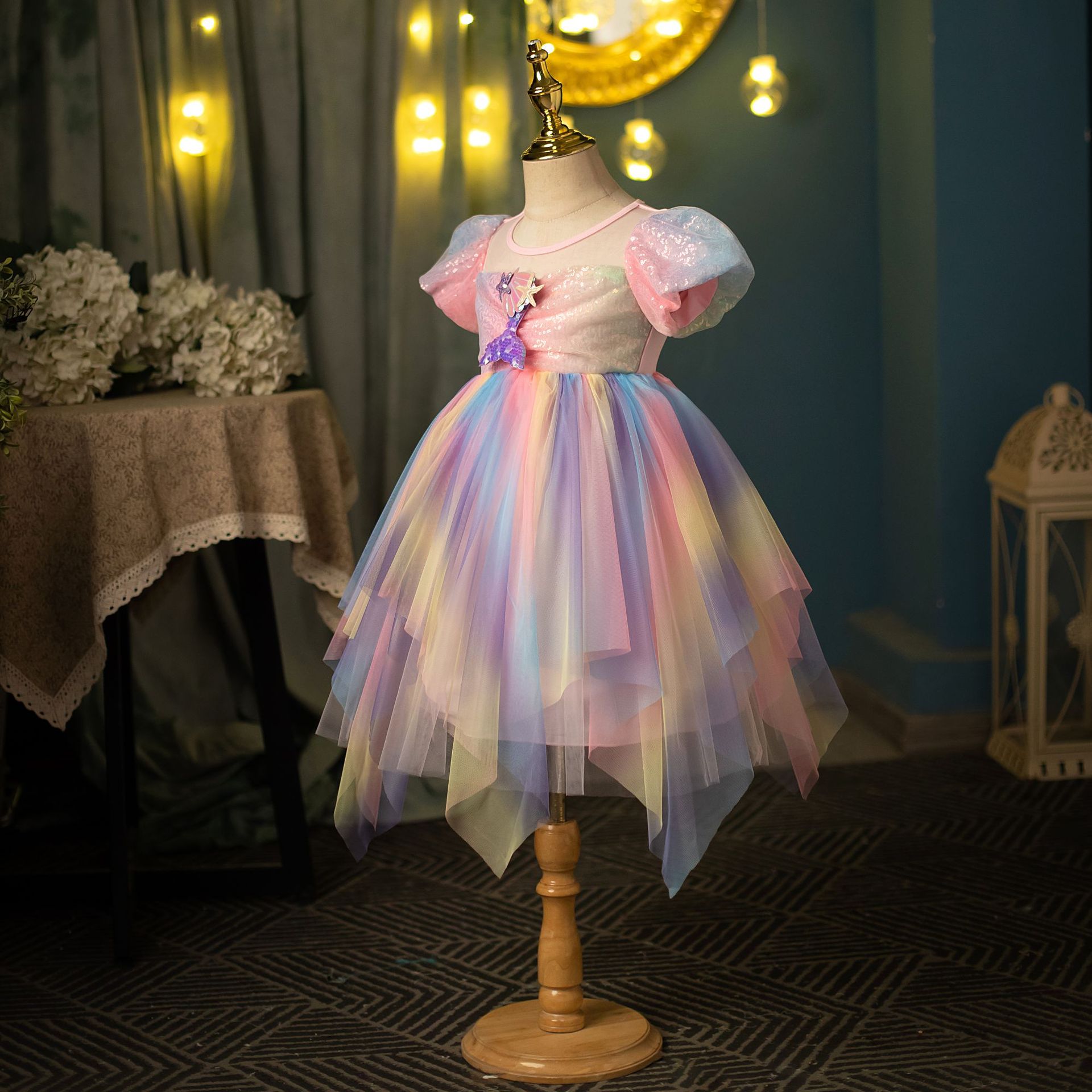 纯棉跨境女童连衣裙独角兽童裙女宝宝蓬蓬裙发光美人鱼公主裙代发详情21