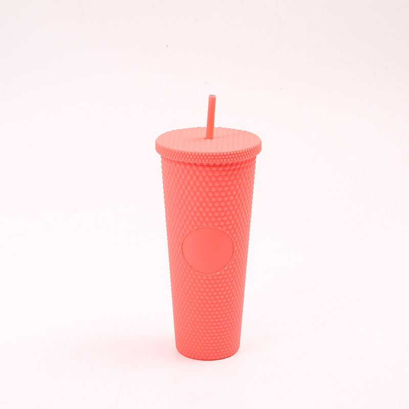 跨境厂家新款创意双层吸管扎手塑料杯 通用便携大容量星巴榴莲杯详情7