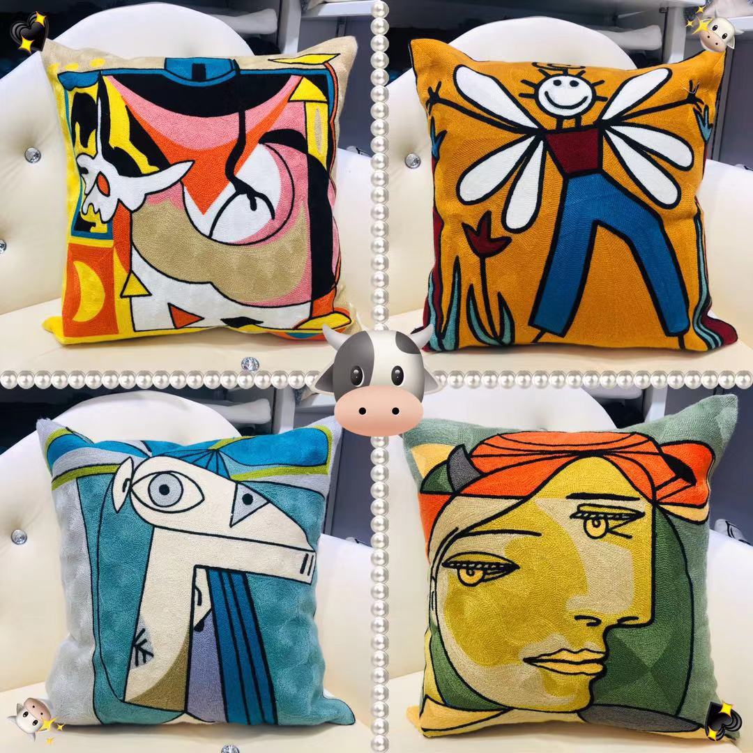 Picasso pillowcase, full-page embroidered abstract art sofa, Amazon cross-border cushion without core pic 3