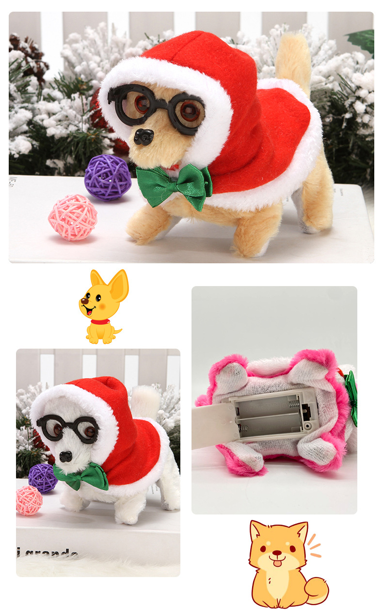 Plush electric glasses dog can walk and bark. Boys and girls, Christmas clothes, independent station, electric puppy, robot dog, cross-border pic 19