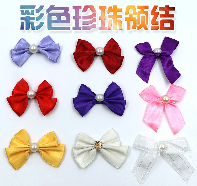 Pearl swallowtail bow wedding candy box packaging bow, professional hand-knitted woven ribbon bow headwear pic 1