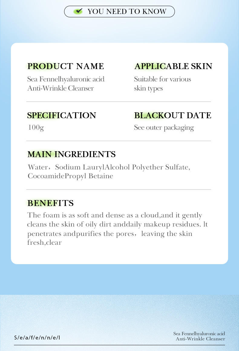 Cross-border foreign trade BIOAOUA Sea Fennel Hyaluronic Acid Anti-Wrinkle Facial Cleanser Hydrating and Moisturizing Gentle Oil-Control Facial Cleanser pic 15
