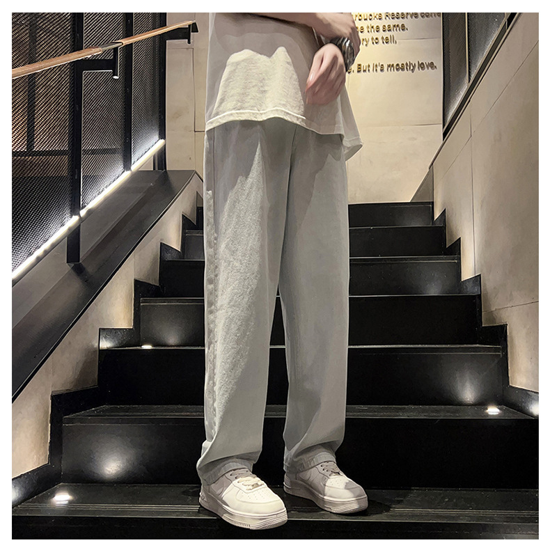 黑灰色男款春季牛仔裤港风cec宽松阔腿裤潮牌复古直筒休闲长裤子详情22