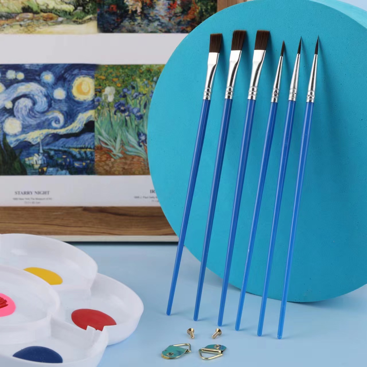 新款水粉油画笔 尼龙毛培训班儿童绘画笔平头斜头颜料油画笔套装详情8