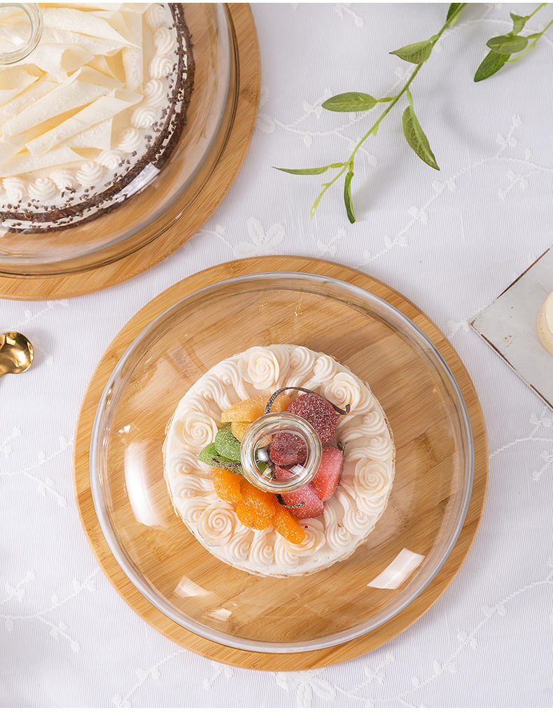 Creative transparent dust-proof cake glass cover, food cover, cake plate, dessert table, pastry glass cover with bamboo and wood tray pic 8