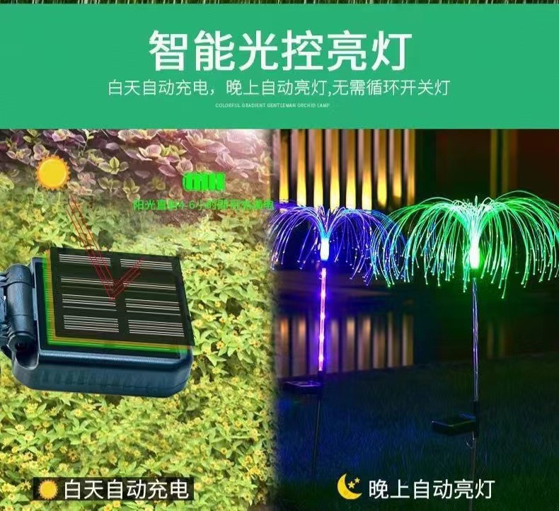 太阳能水母灯 户外 双层星月水母灯庭院灯芦苇圣诞地插庭院装饰灯详情13