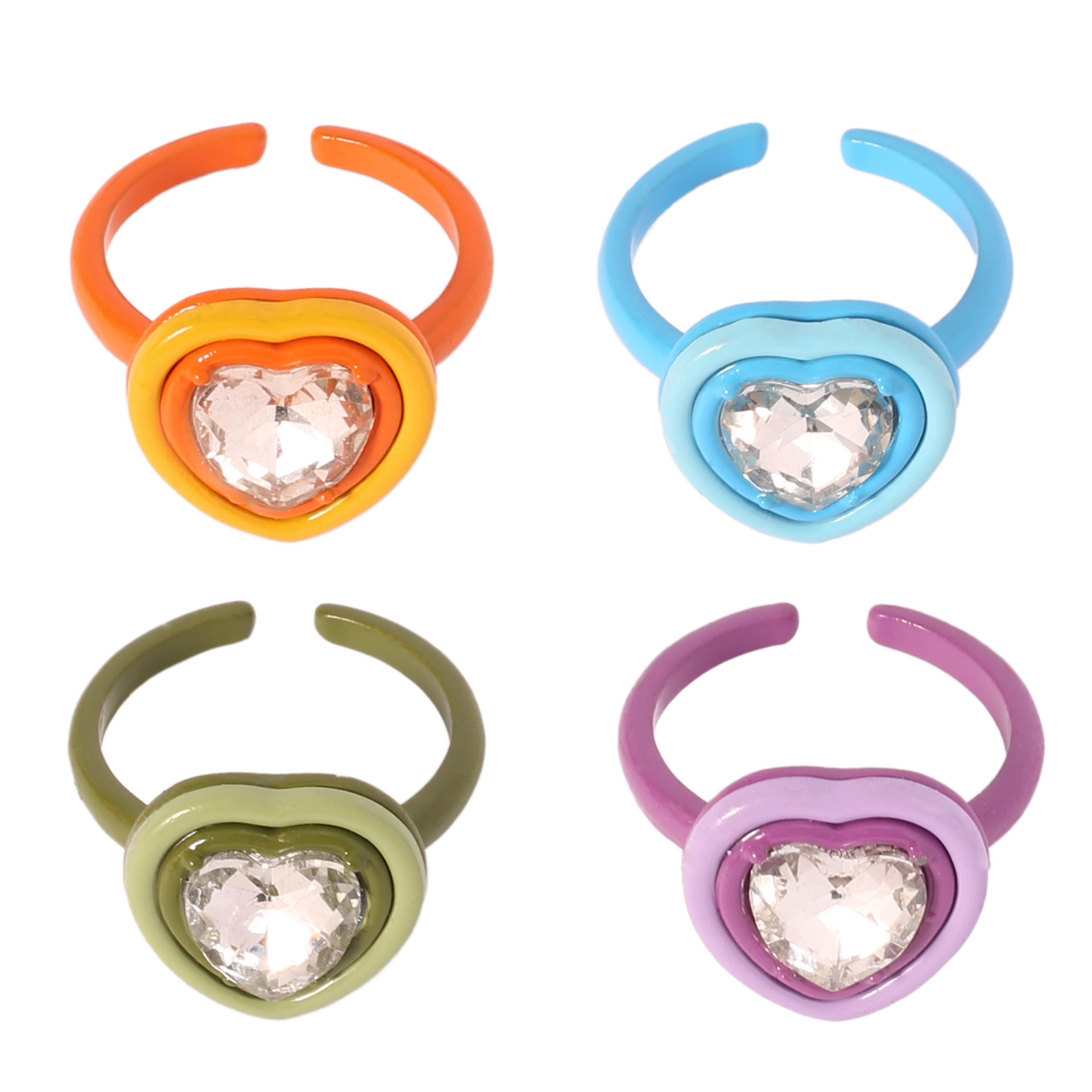 Trendy and personalized joint ring, heart-shaped water diamond resin ring, adjustable opening for women, sweet and girlish index finger ring pic 8