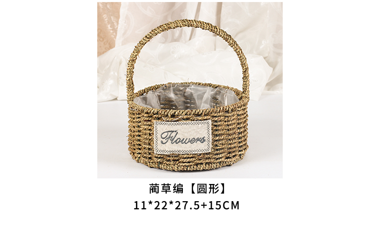 手提花篮藤编草编柳编手工编织插花小玫瑰鲜花干花花童婚礼婚庆详情15