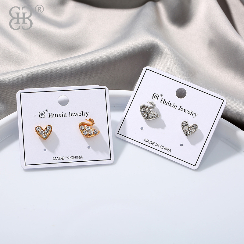 Asymmetrical earrings, new creative alloy swan stud earrings, personalized jewelry, Korean-style feminine earrings wholesale pic 3